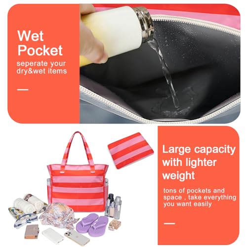 Bluboon Waterproof Beach Tote Pool Bags for Women Ladies Extra Large Carry On Bag With Wet Compartment for Weekender Travel