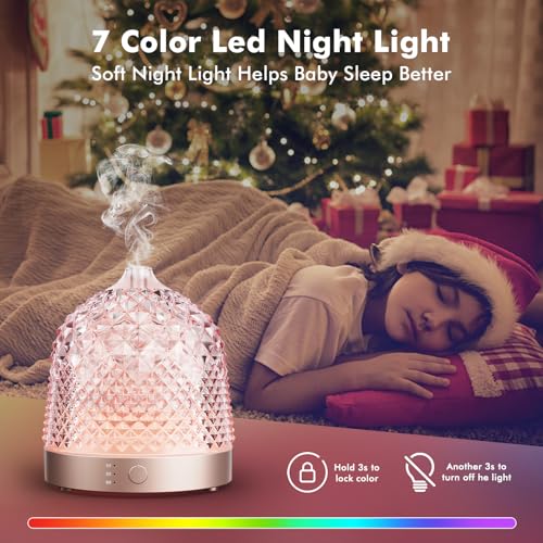 200ml Glass Reservoir Essential Oil Diffuser with Glass Dome Ultrasonic Aromatherapy Diffuser with Four Timer Colorful Lig...