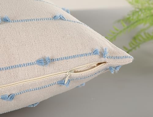 NUYECY Boho Long Lumbar Pillow Covers 16 x 26 Blue,Classic Stripe Pattern Cotton Decorative Long Lumbar Pillow Case Cushio...