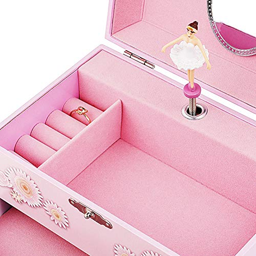 RR ROUND RICH DESIGN Kids Musical Jewelry Box for Girls with Drawer and Jewelry Set with Ballerina Theme - Swan Lake Tune ...