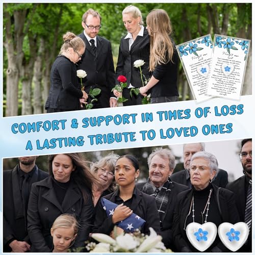Cunno 25 Sets Forget-me-not Flower Gift Set, Heart-shaped Dried Pressed Flower Keepsakes with Sympathy Cards and Bags, Mem...