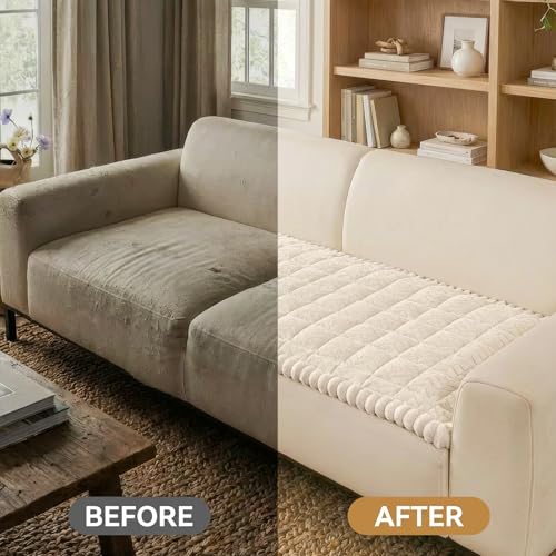 Smiry Non Slip Couch Covers for Dogs, Fuzzy Pet Couch Covers for 2-3 Cushion Sofa Pet Friendly, Soft Sofa Slipcovers Cushi...