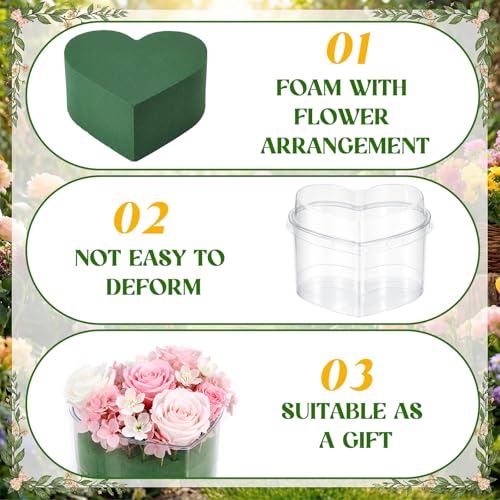 FunooFuno 12 Pcs Mother's Day Heart Shaped Plastic Boxes 2.95" x 2.95" Flower Box with Lids Floral Foam Mini Clear Heart C...