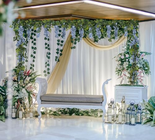 Fqueelvys Wisteria Artificial Flowers Garland 2PCS 5.91FT/Peice Fake Wisteria Vines Dusty Blue Faux Wisteria Rattan Silk H...