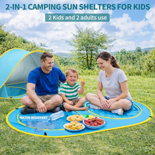 QTREE intelligence 2-IN-1 Baby Beach Tent with 2 Pool for 2 kids,74.8*41.7*35.4 inch UV Protection Sun Shelter Pop Up Play...