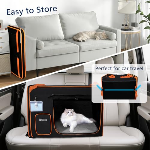 Petskd Extra Large Cat Carrier with Litter Box for Car Travel,24"x17"x17"Portable Soft-Sided Pet Carrier with Zipper Locks...