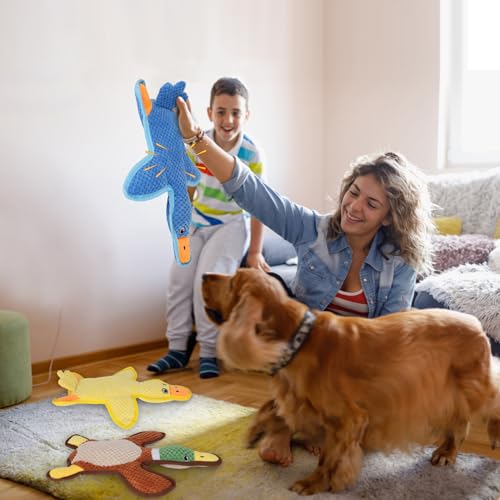 Eneston Dog Toys 3-Pack Cute Duck Shapes Puppy Toys No-Stuffing Squeaky and Crinkle Interactive Dog Chew Toy for Small to ...