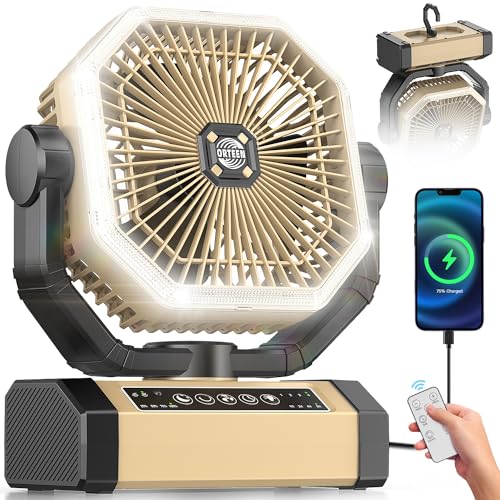 Orteen Camping Fan Rechargeable - 9-Inch Battery Powered Fan, 24000mAh(60Hrs) Battery Operated for Camping, Auto Oscillati...