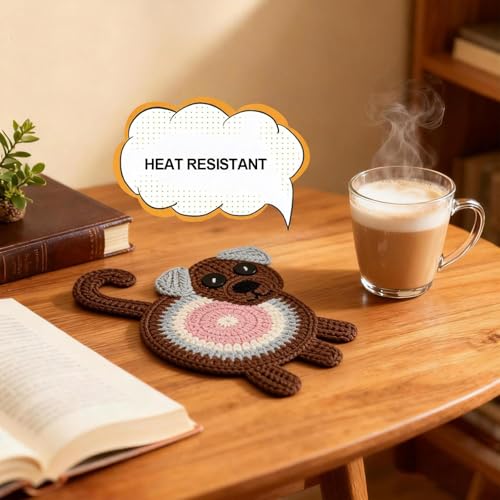 Leadiy 3Pcs/Set Coaster, Woven Creative Coasters for Dog Lovers, Gag Gifts Dog Coffee Coaster for Desk Accessories Home De...