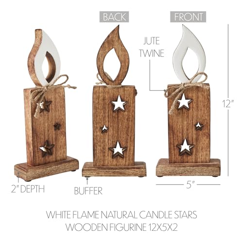 VHC Brands White Flame Natural Candle w/Stars Wooden Figurine 12x5x2