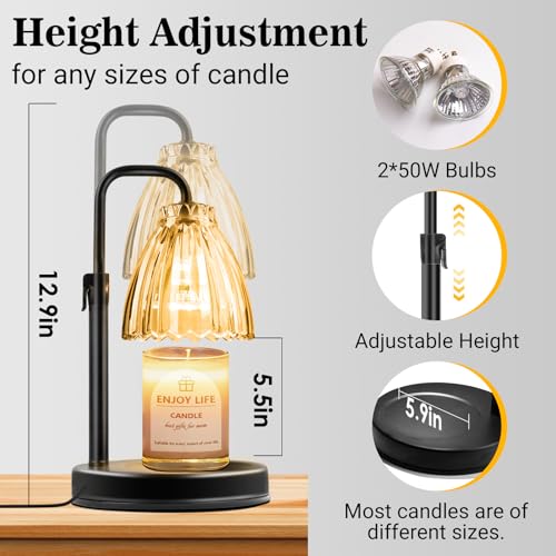 Hyrion Candle Warmer Lamp with Timer Dimmer, Adjustable Height Wax Warmer for Scented Jar Candles, Flameless Candle Melter...