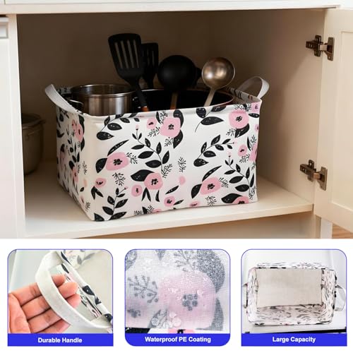 Mziart Cute Storage Basket with Handles, Rectangle Nursery Toy Storage Bins for Baby Kids Girls Room Decor, Waterproof Can...