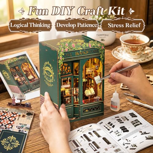 CUTEBEE Book Nook Kit - DIY Miniature House Kit for Adults, Teens and Beginners, Dollhouse Booknook Library Tiny House Boo...