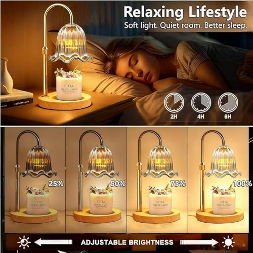 MoKasi Crystal Candle Warmer Lamp with Timer & Dimmable Light, Wall Mount Option，Adjustable Height Wax Melt Warmer for Jar...