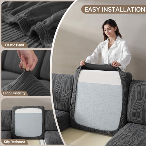 QIANMEW Couch Cushion Covers, Super Stretch Washable Sofa Slipcovers for L Shaped & Modular Seats, Pet-Friendly Furniture ...