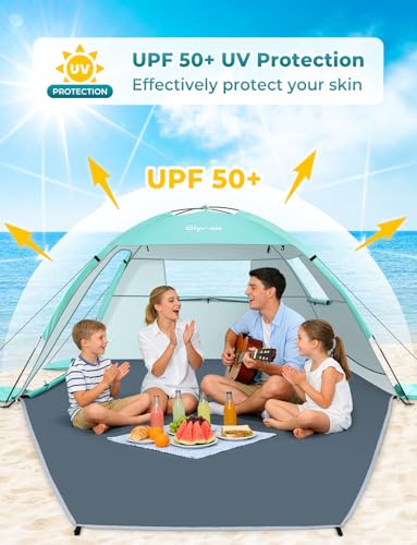 Glymnis Beach Tent Sun Shelter for 4 Person with UPF 50+ UV Protection, Lightweight & Easy Setup Beach Shade Canopy with V...
