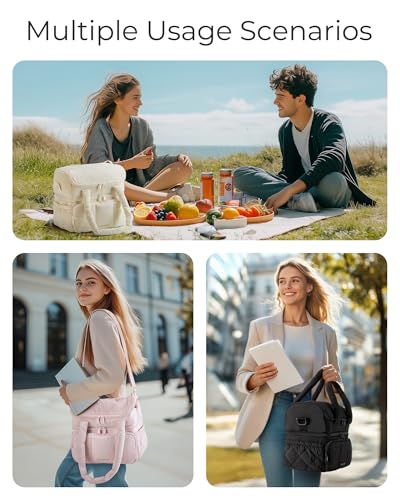 BAGSMART Lunch Bag Women, Double Deck Insulated Lunch Box, Quilted Puffer Lunch Tote, Leakproof, Durable & Reusable Large ...