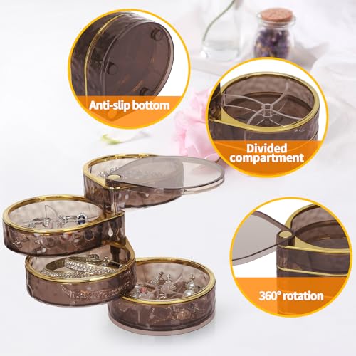 LETURE 4-Layers Rotatable Jewelry Organizer Storage Box, Clear Jewelry Holder Case for Ring Earring Necklaces Bracelets Ma...