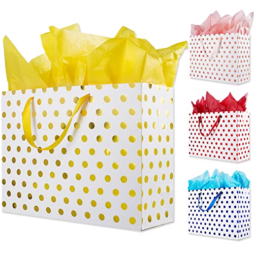 Plauthus 15.7" Extra Large Gift Bags for Presents with Tissue Paper for Birthday Party and Baby Shower (4 Pack, Gold, Rose...