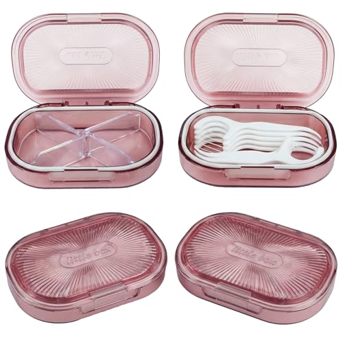 bomyarJr 4 Pcs Qtip Holder Pink Hair Tie organizer Small Container Portable Travel Qtips Case Cotton Swab Holder Flosser D...