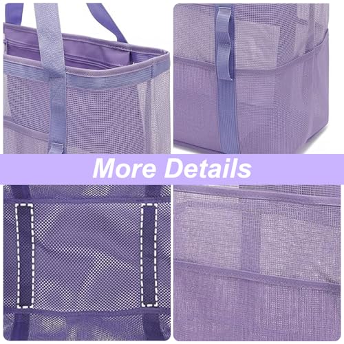 Viwnrxta 4Pcs Mesh Beach Bags with Zipper Pocket, Large Beach Tote for Cruise Family Travel Pool Vacation Essentials