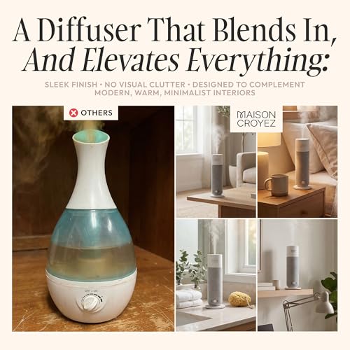 Maison Croyez Waterless Essential Oil Diffuser (120ml Bottle) – Nebulizing Aroma Diffuser, 3 Intensity Levels, 1/3/6H Time...
