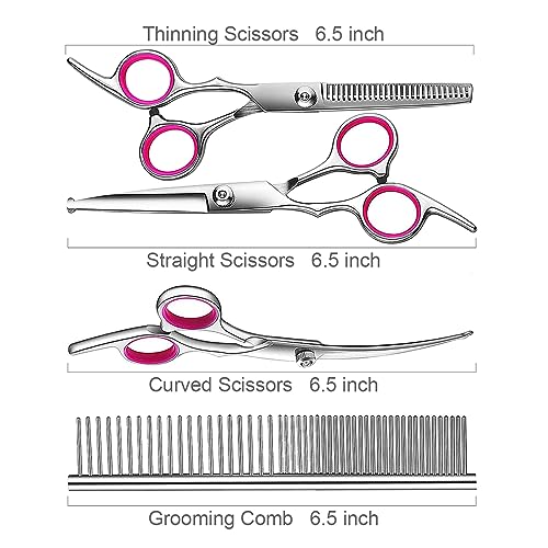 TINMARDA 5 in1 Dog Grooming Scissors Kit, Professional Dog Scissors for Grooming with Safety Round Tips, Titanium Coated G...