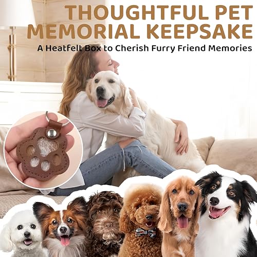 WDFXLWT 4 Pcs Dog Fur Storage Keychain, Unique Memorial Collection Key Chain, Cute Leather Paw Keychain Pet Hair Keepsake ...