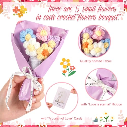 Solsew 20 Sets Crochet Flowers Bouquet for Mom Grandma Lady Women Handmade Knitted Artificial Flowers with Sunflower a Bun...
