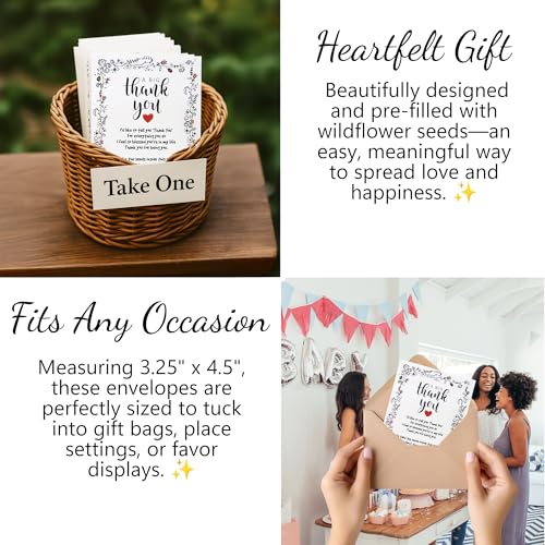 Thank You Seed Packets | 20 Pre-Filled Wildflower Seed Favors for Guests | Party Favors for Wedding Bridal Shower Baby Sho...