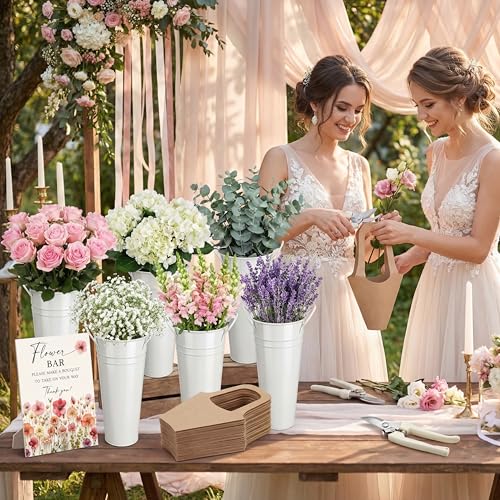 LEIFIDE Flower Bar Buckets Set Kit Bloom Bar Supplies Include Wood Sign Gift Bags Iron Bucket Garden Flower Shears for Wed...