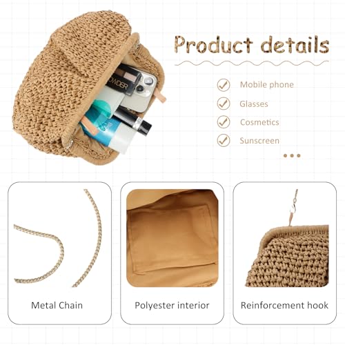Emprier Straw Clutch Purses for Women Cloud Dumpling Pouch Straw Crossbody Shoulder Handbag Summer Beach Woven Bag