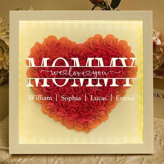 Mom, We Love You - Personalized Flower Shadow Box with LED Light, Personalized Mom Flower Shadow Box with Name for MOM Gra...
