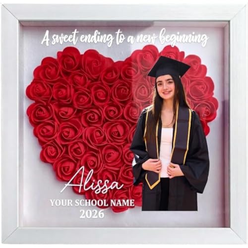 A Sweet Ending to A New Beginning Personalized Flower Shadow Box, Congratulation Graduate A Sweet Ending - Personalized Fl...