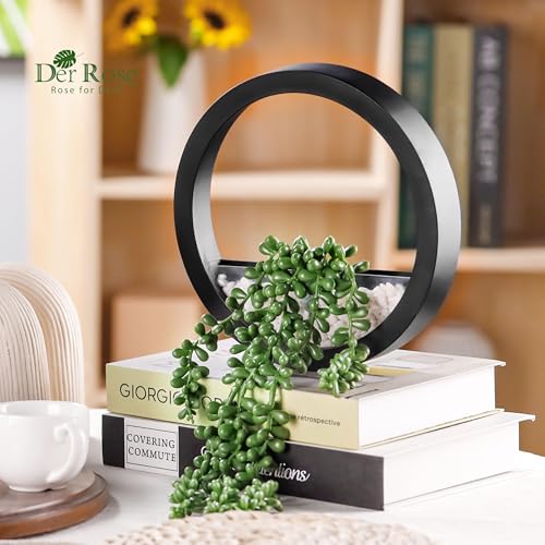 Der Rose 2 Pack Fake Plants Hanging Artificial Succulents Plants in Black Pots for Living Room Bathroom Accessories Boho F...