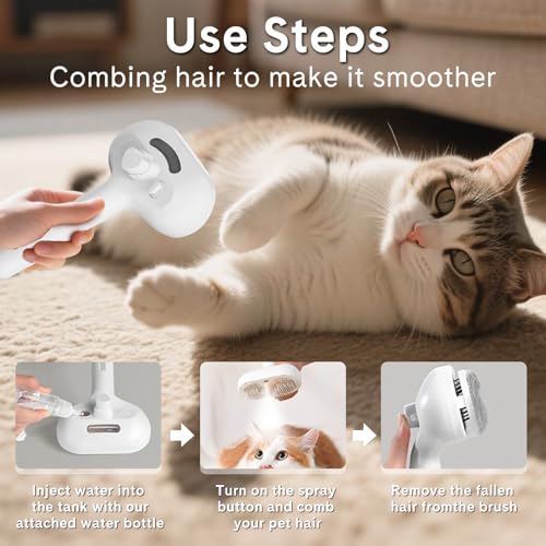 HESUSLA Pet Steam Brush for Dogs & Cats - 2-in-1 Deshedding & Detangling Tool with Steam Spray, Anti-Static Grooming Brush...