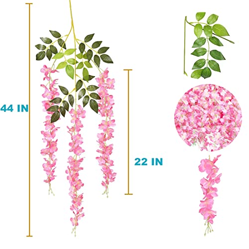 NEOONES 12 Pack Wisteria Flower Vines Garland, 3.75 Feet Artificial Flower Strings, Fake Hanging Flowers, Silk Wisteria Ga...