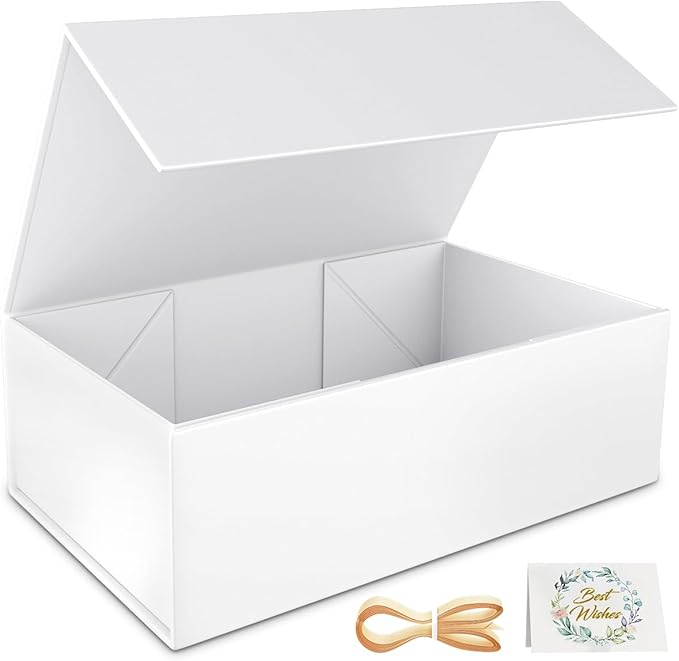RYDDOY White Gift Box, 9.5x6x3'' Gift boxes for Presents with Lids Magnetic Closure Rectangle Collapsible for Bridesmaid P...