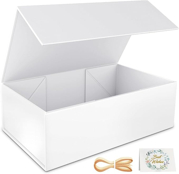 RYDDOY White Gift Box, 9.5x6x3'' Gift boxes for Presents with Lids Magnetic Closure Rectangle Collapsible for Bridesmaid P...