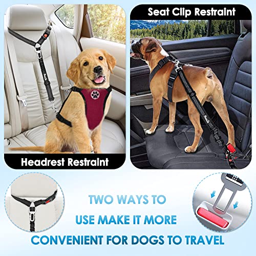 SlowTon Dog Seat Belt for Car, 2 Pack Dog Car Harness Seatbelt Adjustable with Elastic Bungee Buffer, 2 in 1 Pet Car Leash...