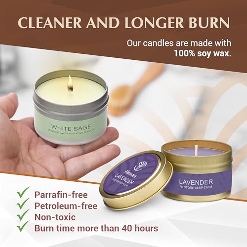 Almeara 2 In 1 Long lasting Sage and Lavender candle set | 2x3.7oz| 100% Soy Wax,Paraffin-Free |40hr Burn Time |Perfect fo...