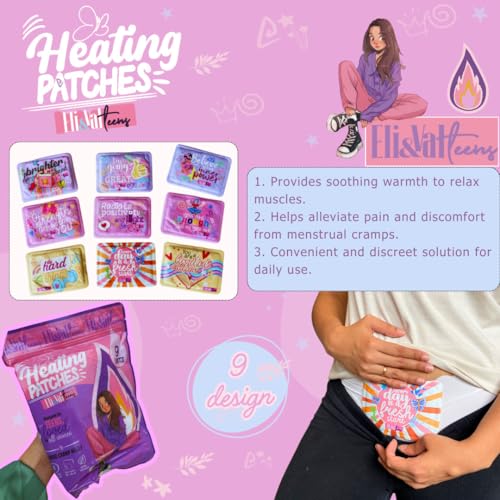 ELI&VAL Heating Patches for Period Cramps (9 Count) – Disposable Stick-On Heat Pads for Teens, Tweens & Women – Portable M...