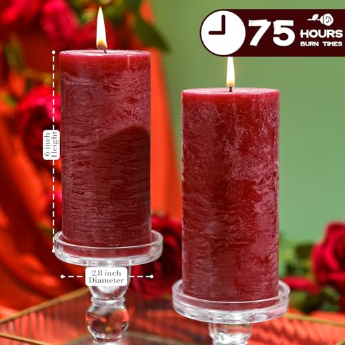 Romantic Rose Scented Pillar Candle - 2.8x6 Inch, 75-Hour Burn, Textured Red Rose Scented Candle for Women, Natural Aromat...