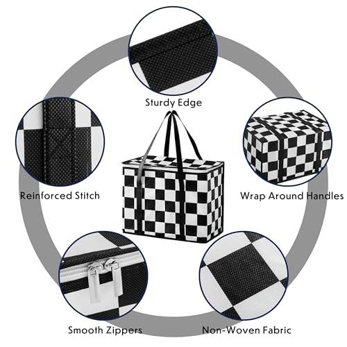 Ohocut Checkered Insulated Grocery Bags 2 Pack, Checkerboard Cooler Shopping Bags for Groceries, Insulated Bags for Food D...