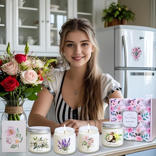 Luina Scented Candle Gift Set – Floral Soy Candles in Glass Jars, 4 Pack Candle Set for Home Fragrance, Flower Scented Can...