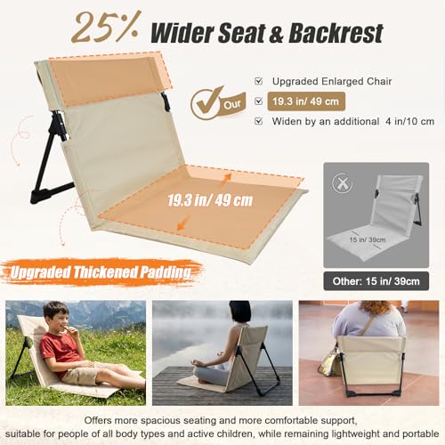 ROADNADO Widened & Thickened Folding Camping Chair with Backrest Ultra-Light Portable Beach Chair Outdoor Foldable Floor C...