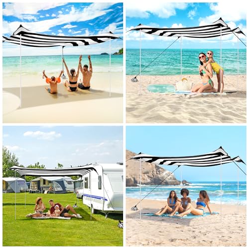 Beach Tent, Beach Canopy Sun Shade UPF 50+, Portable 10×10 FT Camping Sun Shelter with Sandbags, Poles, Ground Pegs and An...