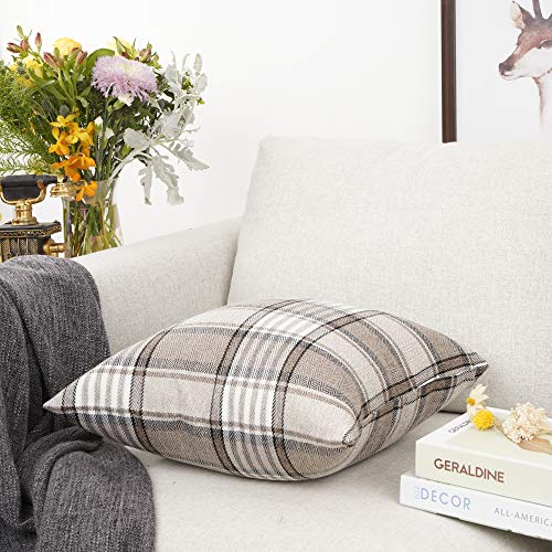 YOUR SMILE Retro Farmhouse Buffalo Tartan Chequer Stripe Plaid Cotton Linen Decorative Throw Pillow Case Cushion Cover Pil...