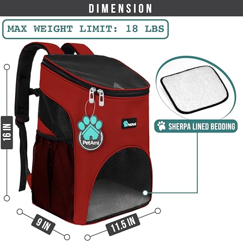 PetAmi Small Dogs and Cat Backpack Carrier, Airline Approved Pet Backpack Carrier, Ventilated, Safety Strap, Buckle Suppor...