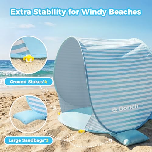 Gorich Pop Up Baby Beach Tent with UPF50+ UV Protection, Portable Toddler Sun Shelter with Mesh Ventilation, Lightweight &...